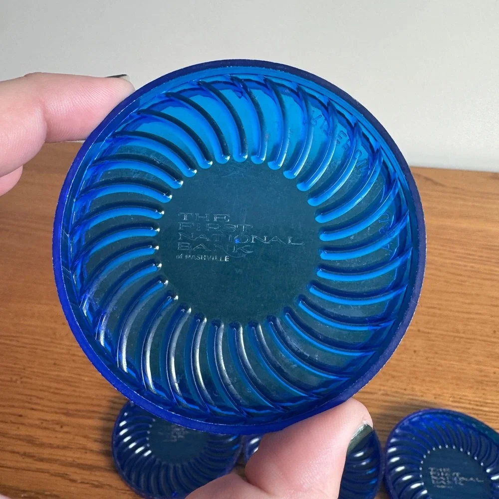 1970s The‎ First National Bank of Nashville IL Ritepoint Blue Plastic Coasters